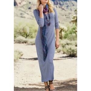 Peruvian Connection Size XS Marinero Navy & White Striped Long Sleeve Maxi Dress